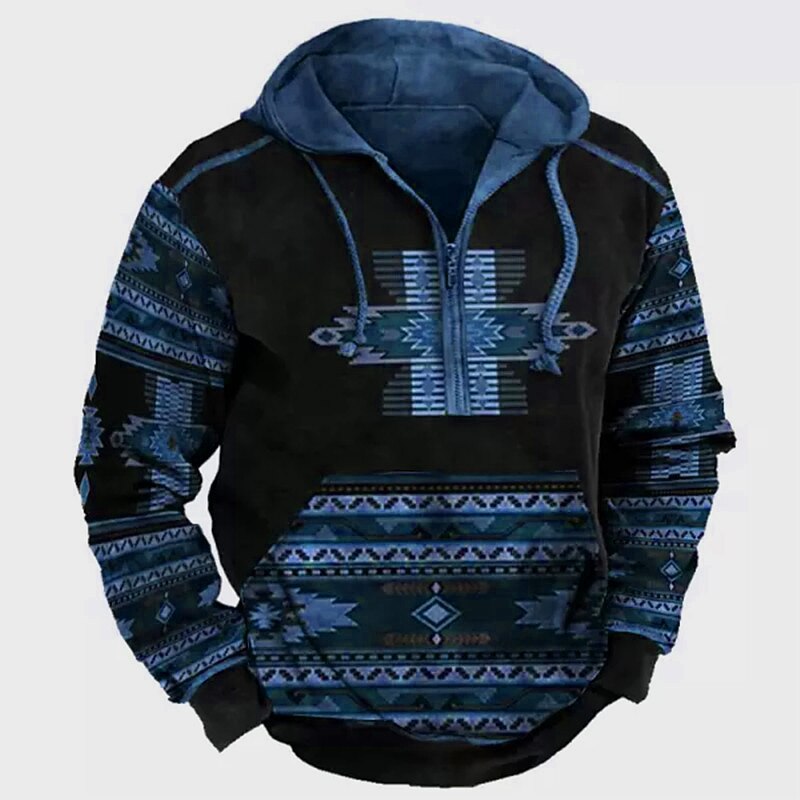 Men's Graphic Prints Hoodie Hoodies Sweatshirt Designer Basic Long Sleeve Hooded Daily Holiday Going out Blue Purple Half Zip Front Pocket Spring &  Fall Designer2