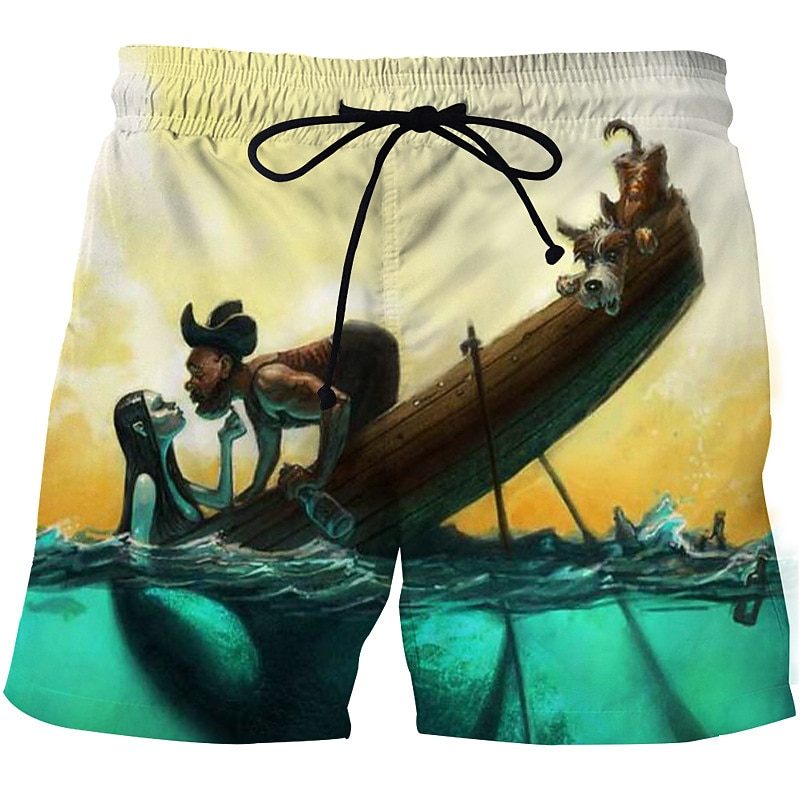 Men's Painting Graphic Prints Fish Swim Trunks Swim Shorts Board Shorts Mid Waist Fashion Streetwear Casual Outdoor Daily Holiday Pocket Drawstring Elastic Waist Designer Clothing Apparel
