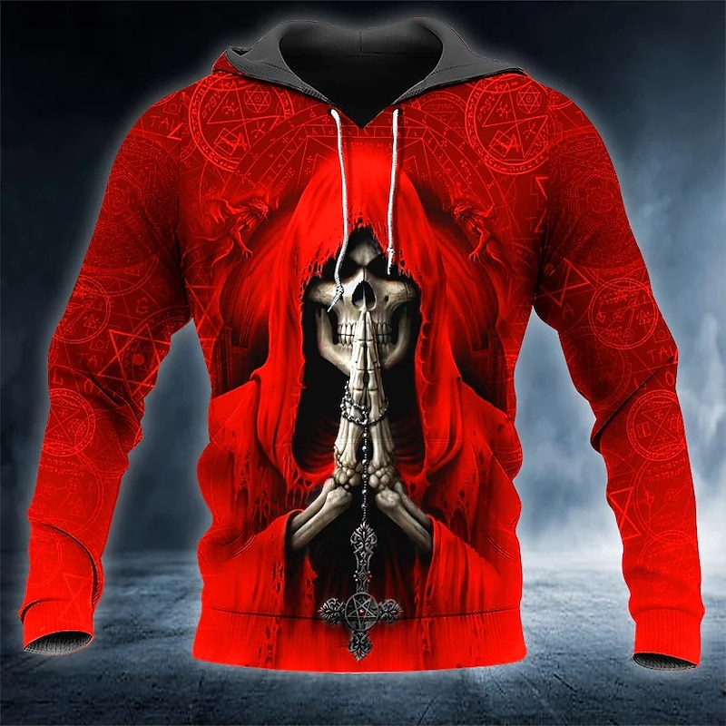 Men's Skull Graphic Prints Hoodie Hoodies Sweatshirt Streetwear Designer Long Sleeve Hooded Daily Sports Red & Black Dark Gray+Black Print Spring &  Fall Designer3