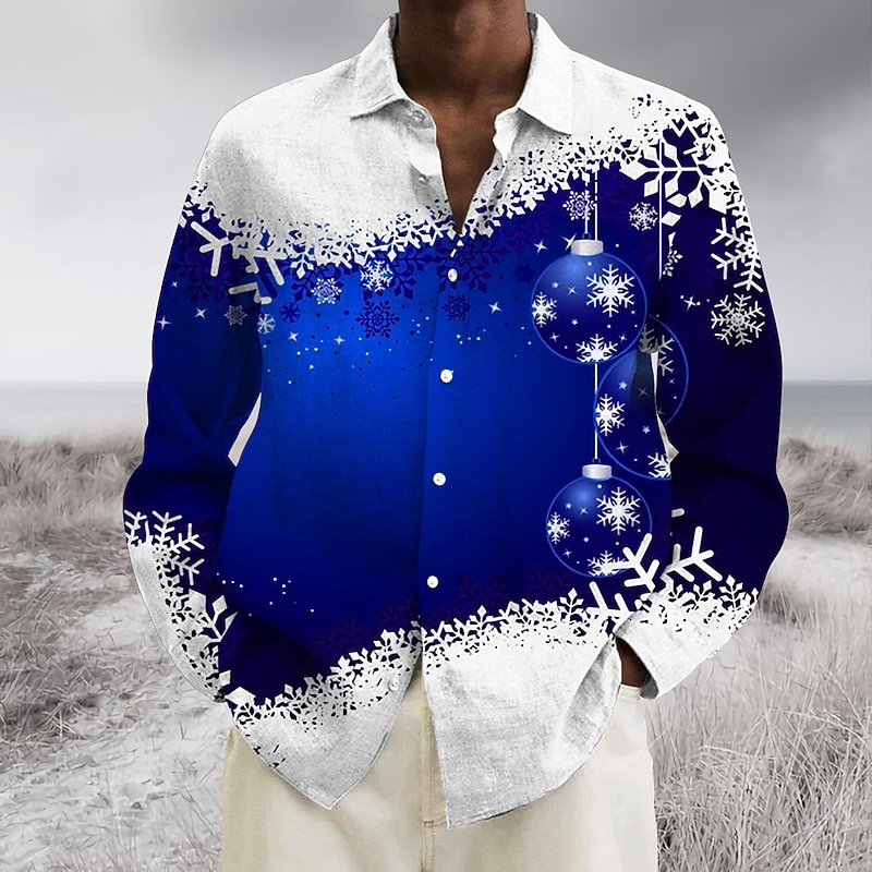 Christmas Men's Christmas Scene Printed Shirts Shirts Graphic Prints Snowflake Turndown Wine Blue Green 3D Print Street Casual Long Sleeve Button-Down Print Clothing Apparel Fashion Designer Casual2