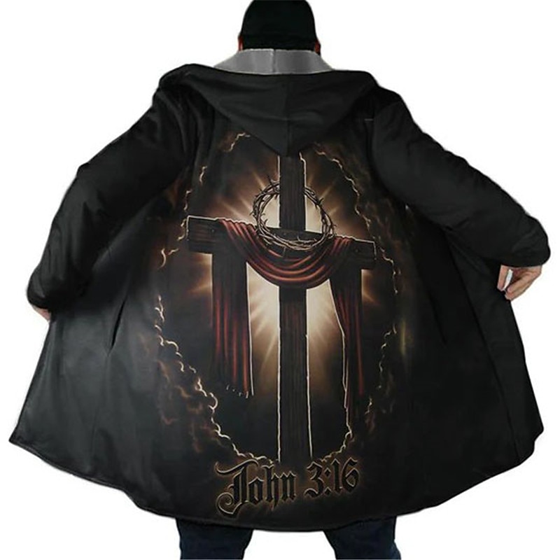 Men's Graphic Prints Vintage Cross Winter Coat Fleece Jacket Coat Warm Comfortable Breathable Fashion Streetwear Sport Sports & Outdoor Daily Wear Going out Zipper Pocket Print Fall & Winter Hoodie2