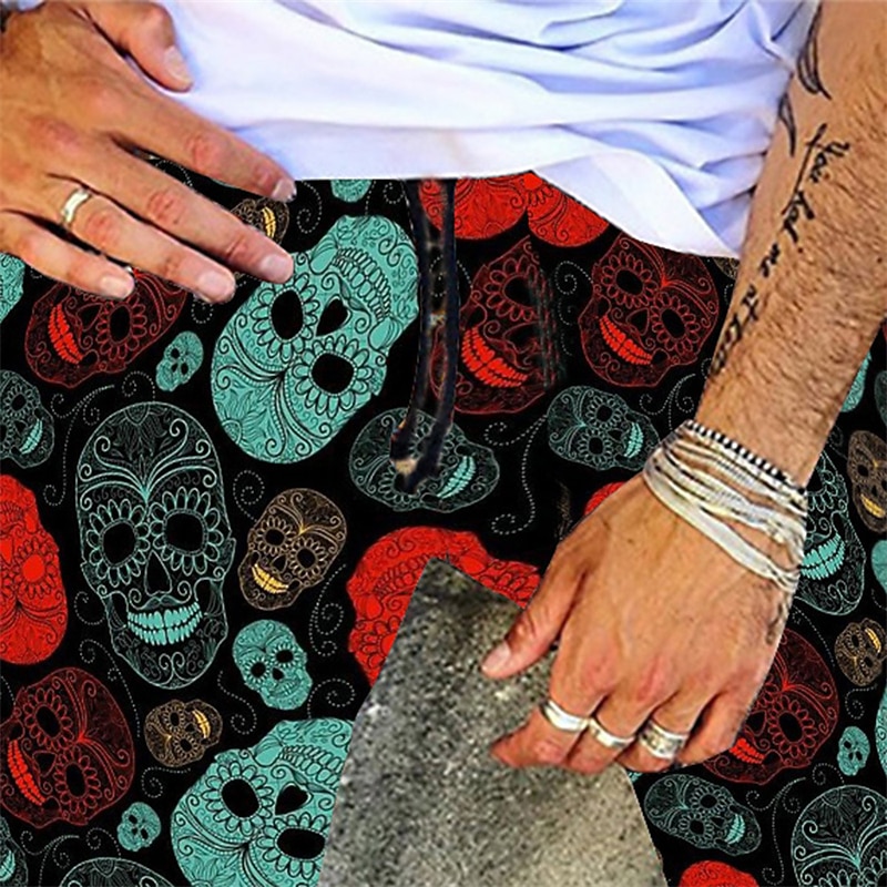 Men's Geometric Skull Stripe Swim Trunks Swim Shorts Board Shorts Low Waist Casual Hip-Hop Outdoor Daily Holiday Print Straight Leg Designer Clothing Apparel3