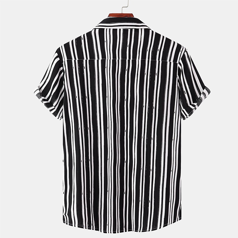 Men's Shirt Summer Shirt Casual Shirt Beach Shirt Button Up Shirt Floral Shirt Black White Pink Blue Beige Short Sleeve Stripe Grid / Plaid Patterns Turndown Vacation Street Buttons Clothing Apparel4
