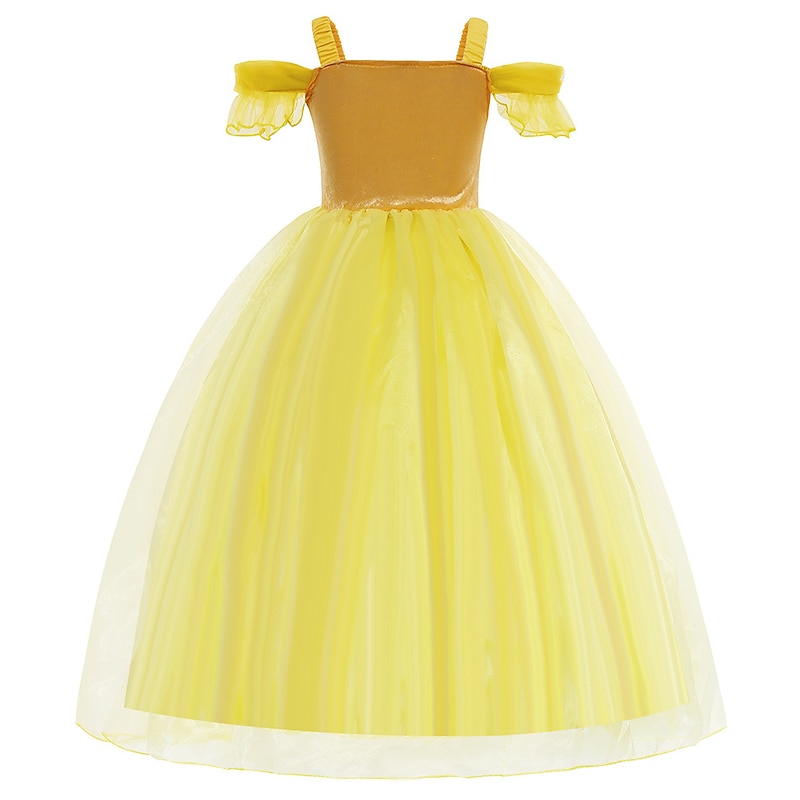 Sleeping Beauty Beauty and the Beast Fairytale Princess Belle Flower Girl Dress Theme Party Costume Tulle Dresses Girls' Movie Cosplay Halloween Yellow With Accessories Dress World Book Day Costumes3