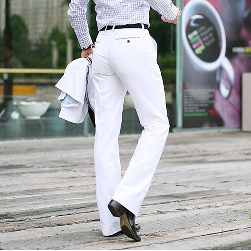 Men's Graduation Dress Pants Flared Pants Bell Bottom Trousers Pocket Straight Leg Solid Colored Comfort Wedding Office Business Streetwear Retro Black White Micro-elastic3