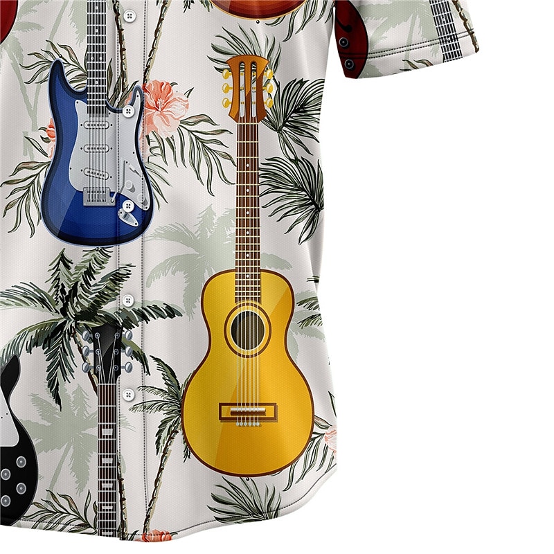 Men's Guitar Musical Notes Shirt Summer Hawaiian Shirt Button Up Shirt Short Sleeves Tropical Fashion Hawaiian Street Casual Hawaiian Summer Spring Turndown Print Button-Down Gray2