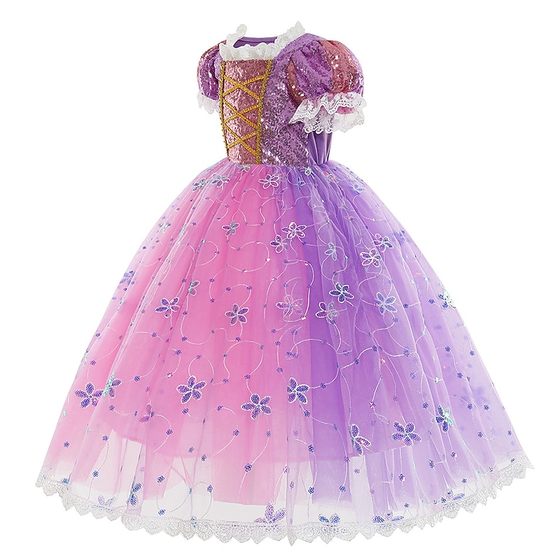 Rapunzel Fairytale Princess Sofia Flower Girl Dress Theme Party Costume Tulle Dresses Girls' Movie Cosplay Halloween With Accessories Dress Halloween Carnival Masquerade World Book Day Costumes3