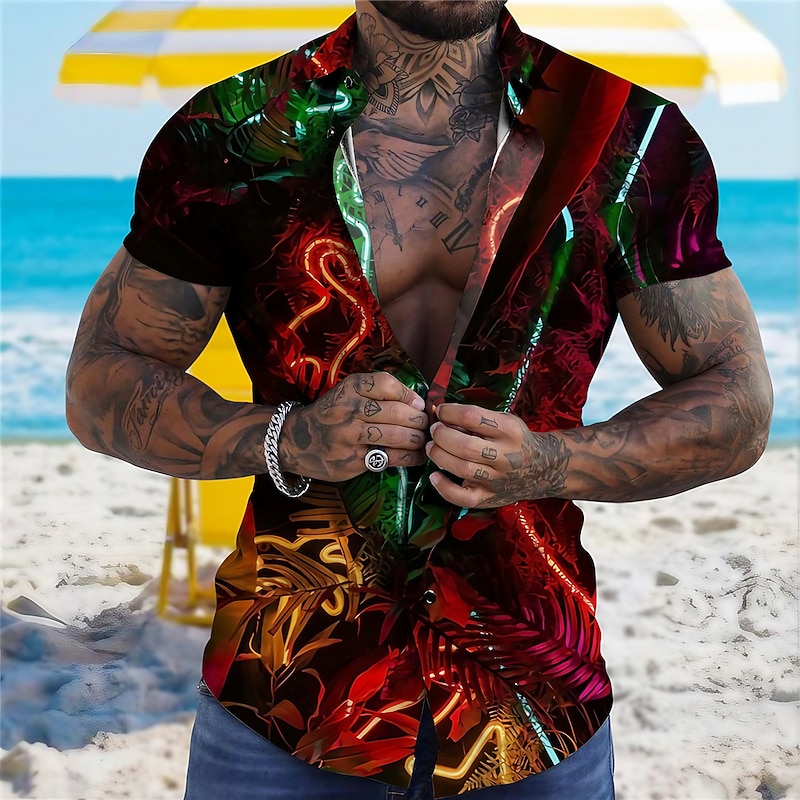 Men's Flamingo Colorful Shirt Summer Hawaiian Shirt Aloha Shirt Short Sleeves Shirt Turndown Tropical Fashion Hawaiian Outdoor Street Hawaiian Black Blue Purple 3D Print S M L