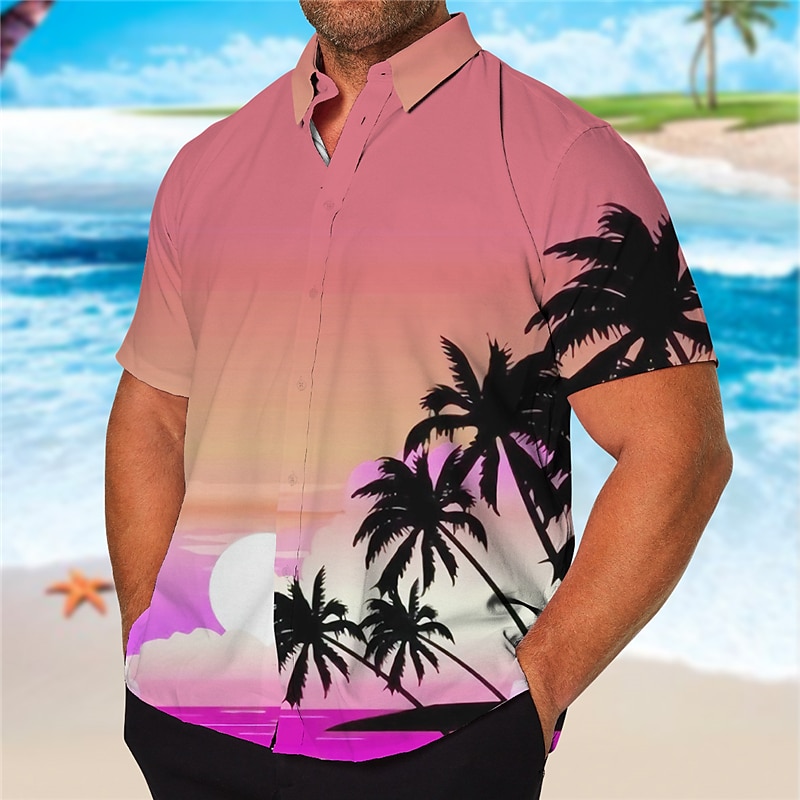 Men's Coconut Tree Tropical Plants Summer Hawaiian Shirt Aloha Shirt Short Sleeve Shirt Turndown Tropical Fashion Hawaiian Outdoor Vacation Street Dark purple Pink Light Purple S M L2