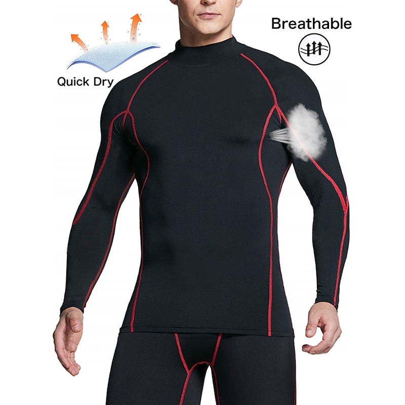 Men's Compression Shirt Running Shirt Long Sleeve Base Layer Summer Quick Dry Power Flex Moisture Wicking Breathable Gym Workout Running Fitness Sportswear Activewear Dark Grey Black White