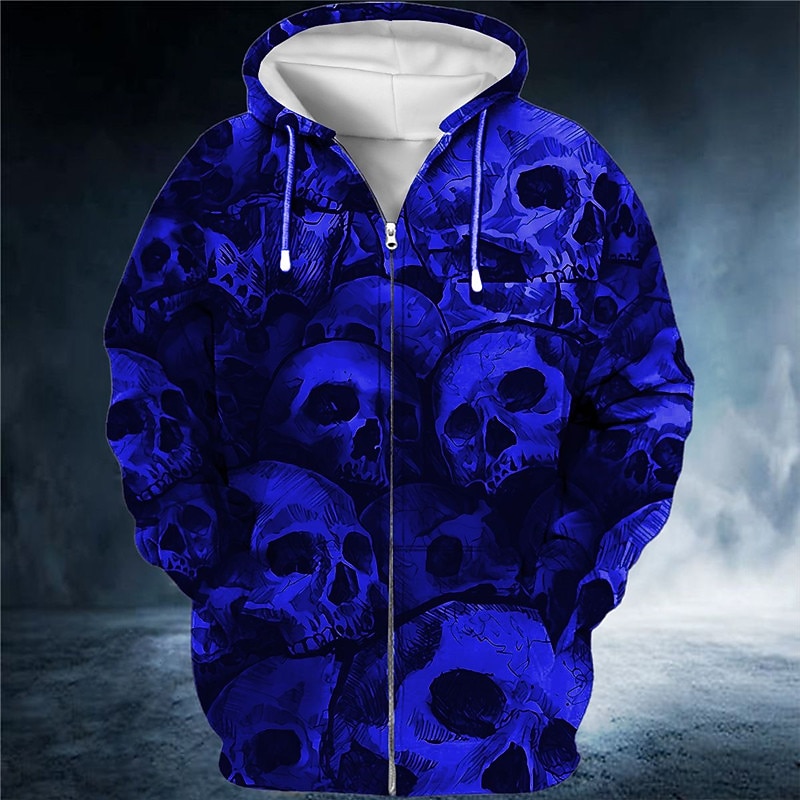 Men's Skull Graphic Prints Hoodie Hoodies Sweatshirt Streetwear Designer Long Sleeve Hooded Sports & Outdoor Daily Sports Red Blue Zipper Print Spring &  Fall Designer3