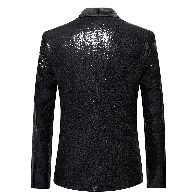 Men's Blazer Cocktail Party Bar Shining Outdoor Pocket Sequin Fall Winter Plain Stylish Warm Ups Shawl Collar Black Silvery Wine Royal Blue Gold Jacket4