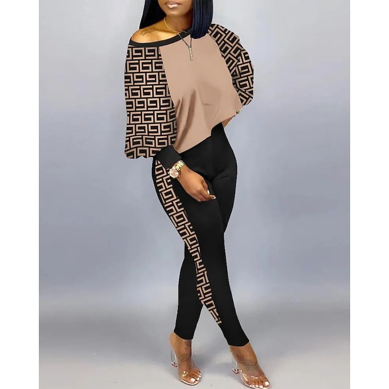 Women's Active Streetwear Tracksuit Pants Sets Sweatshirt Pants Trousers Long Sleeve Crew Neck Graphic Print Sports Outdoor Casual Silver Black Brown Fall & Winter Regular Fit4