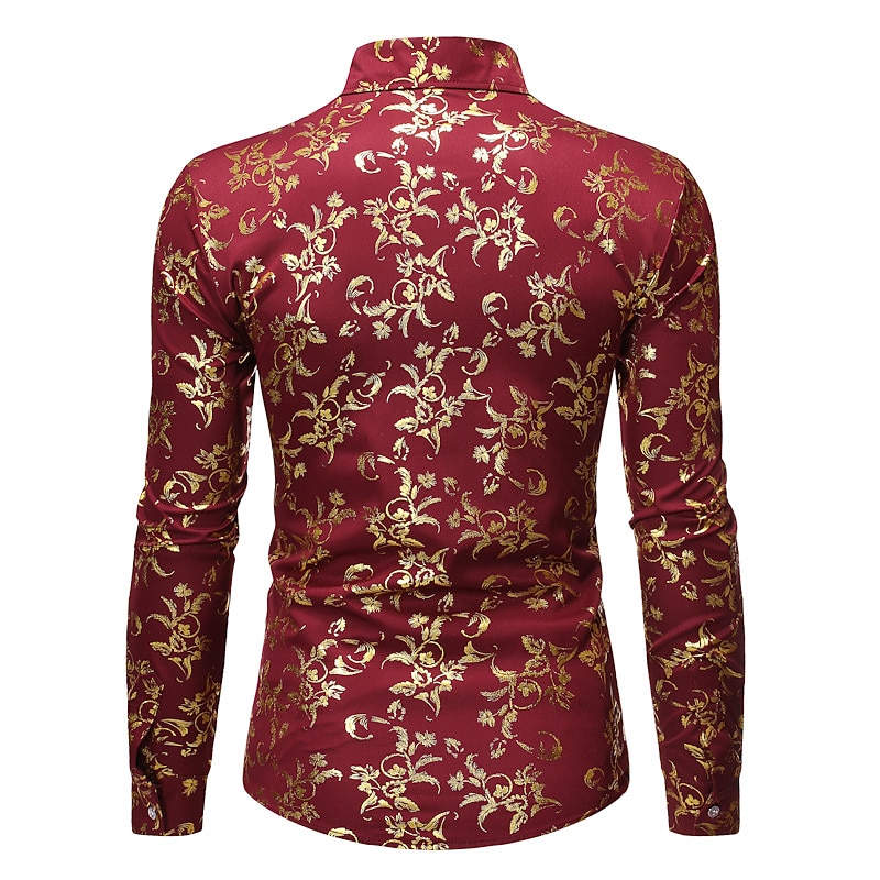Men's Tuxedo Shirts Floral Outdoor Party Wine Black White Dark Blue Long Sleeve Turndown Spring Fall Clothing Apparel Print4