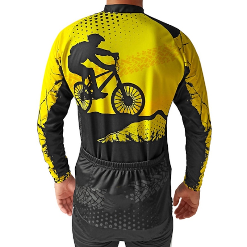 Men's Cycling Jersey Graphic Funny Long Sleeve Bike Jersey Top with 3 Rear Pockets Mountain Bike MTB Road Bike Cycling Quick Dry Reflective Strips Back Pocket Moisture Wicking Sports Yellow Blue4