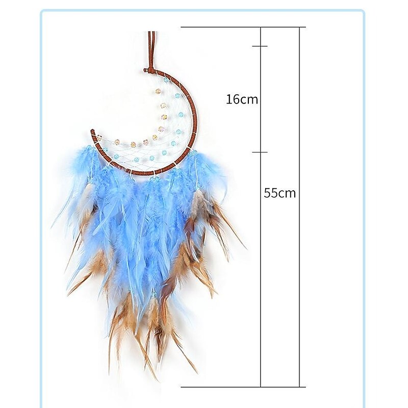 Moon Dream Catcher Handmade Gift Feather Hook Flower Wind Chime Ornament Wall Hanging Decor Art Boho Style 16x55cm/6.3''x22''2