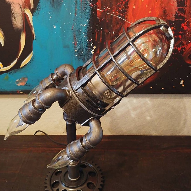 Rocket Lamp Hand Crafted Decorative Lamp Adjustable Brightness Steampunk Rocket Lamp Party Decoration 24cm 9.5inch4