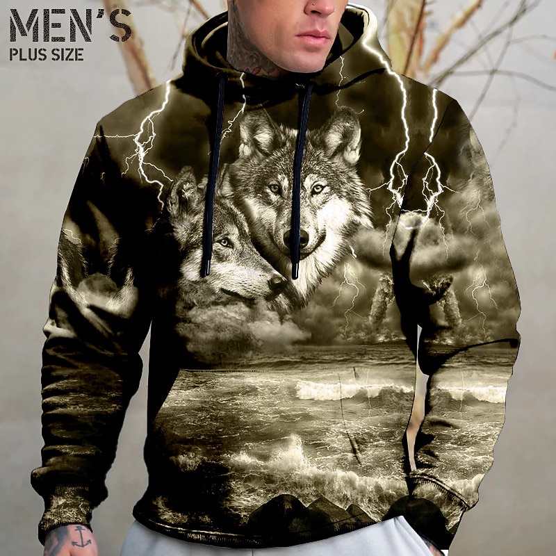 Men's Plus Size Pullover Hoodie Sweatshirt Big and Tall Animal Hooded Pocket Long Sleeve Spring &  Fall Fashion Streetwear Basic Comfortable Vacation Daily Wear Tops3