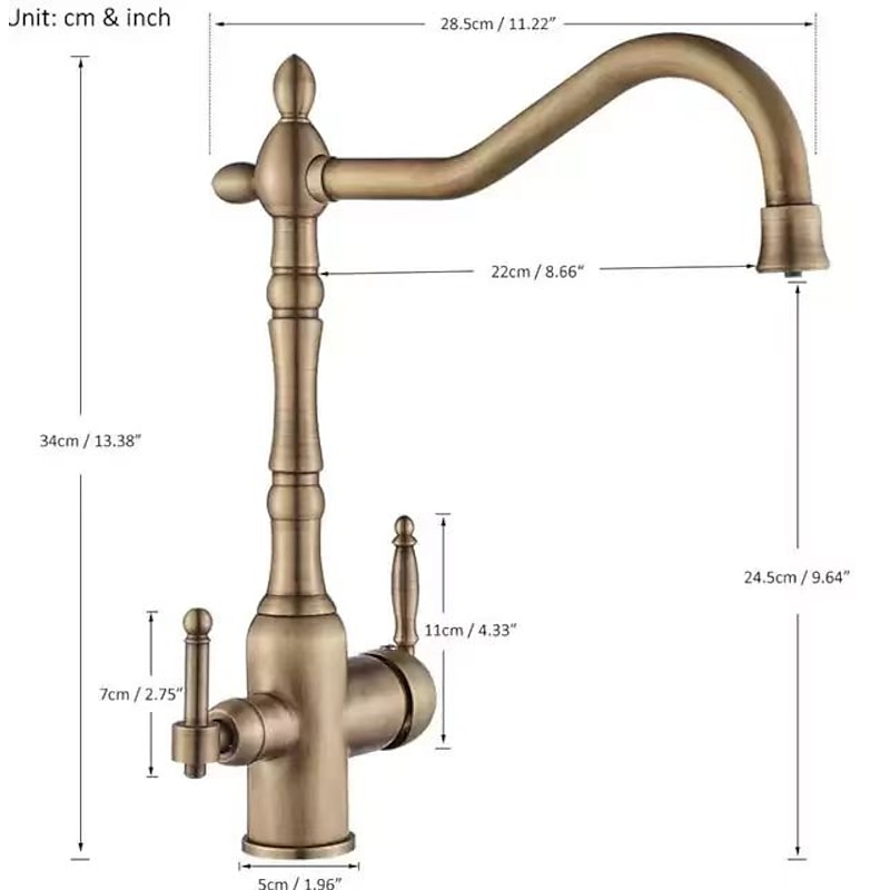 Twin Lever Kitchen Purify Taps Sink Mixer Faucet, 360 Rotation Water Purification Spout Deck Mounted, Dual Handle Single Hole Vessel Tap with Cold and Hot Hose4