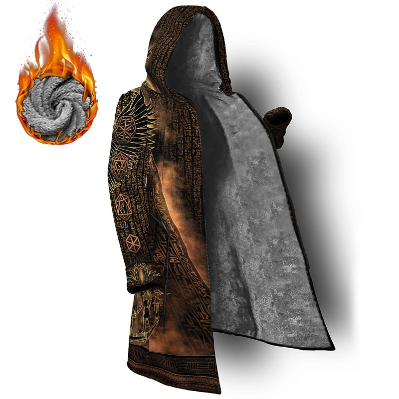 Men's Winter Coat Fleece Jacket Coat Sports & Outdoor Daily Wear Warm Breathable Zipper Pocket Fall & Winter Graphic Prints Totem Streetwear Sport Hoodie Long Regular Fit Yellow Gray Jacket