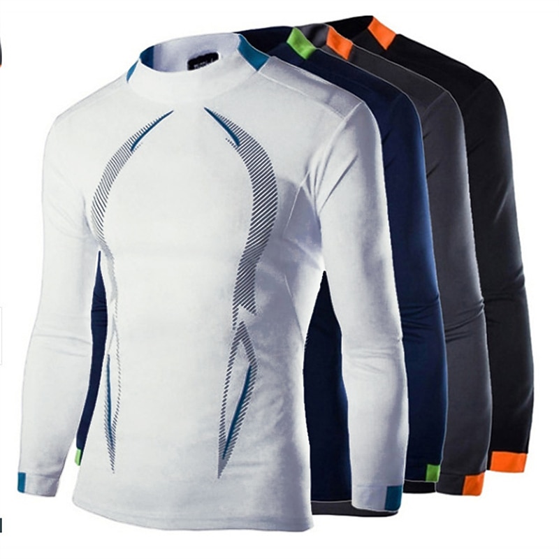 Men's T Shirt Turtleneck shirt Moisture Wicking Shirts Long Sleeve Shirt Long Sleeve Collarless Spring &  Fall Color Block Fashion Streetwear Casual Work Daily Sports Black White Dark Gray Top Tee - Main Image