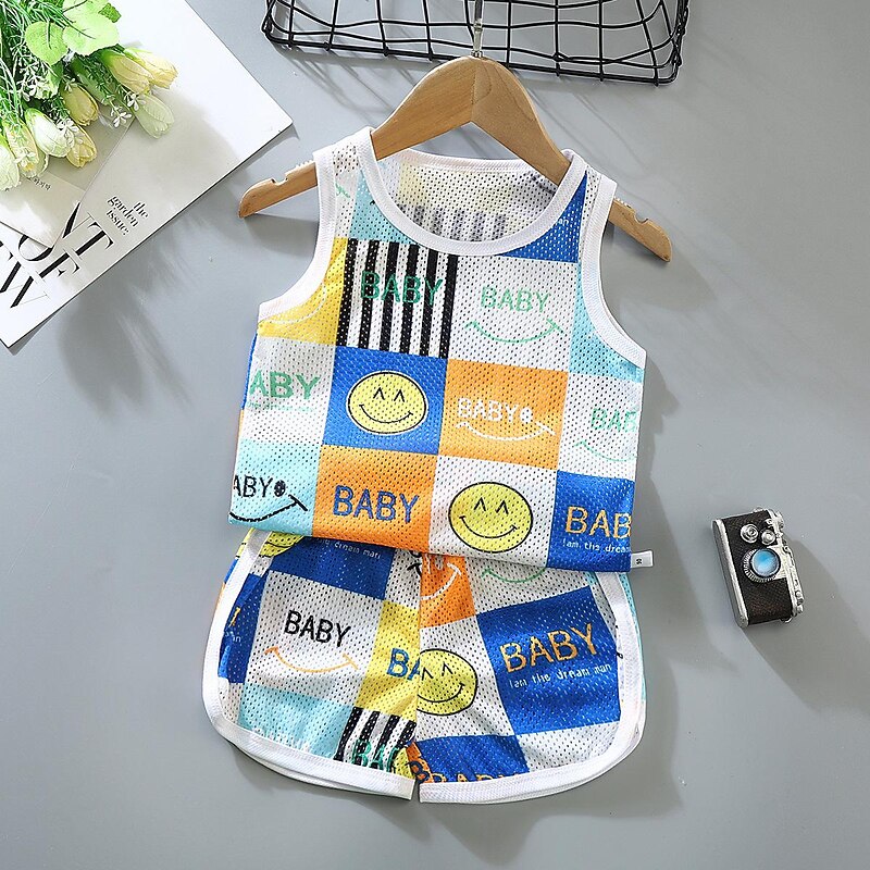 2 Pieces Toddler Boys Tank & Shorts Outfit Animal Cartoon Sleeveless Cotton Set Outdoor Fashion Daily Summer Spring 3-7 Years Blue dinosaur feather car4