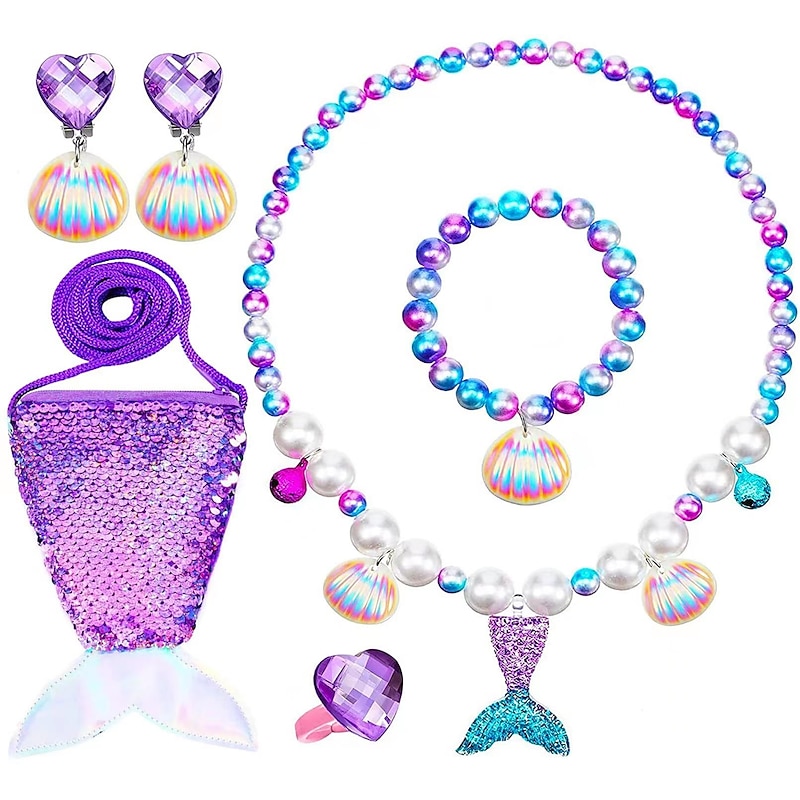 Girls' Mermaid Tail Accessories Set Fairytale Princess Bags and Purses Necklace Earring Movie Cosplay Cute Little Mermaid Costume Party Halloween Masquerade World Book Day Costumes2