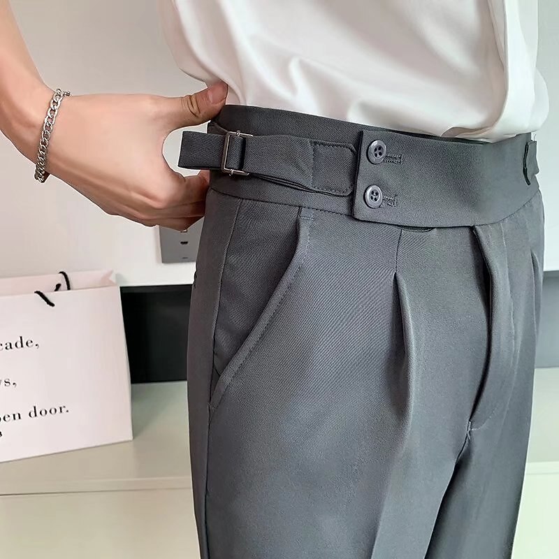 Men's Graduation Dress Pants Trousers Pleated Pants Suit Pants Pocket High Rise Plain Comfort Breathable Ankle-Length Office Business Casual Elegant Vintage Black White High Waist Micro-elastic