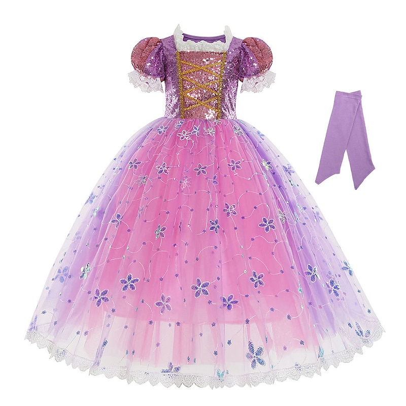 Rapunzel Fairytale Princess Sofia Flower Girl Dress Theme Party Costume Tulle Dresses Girls' Movie Cosplay Halloween With Accessories Dress Halloween Carnival Masquerade World Book Day Costumes2