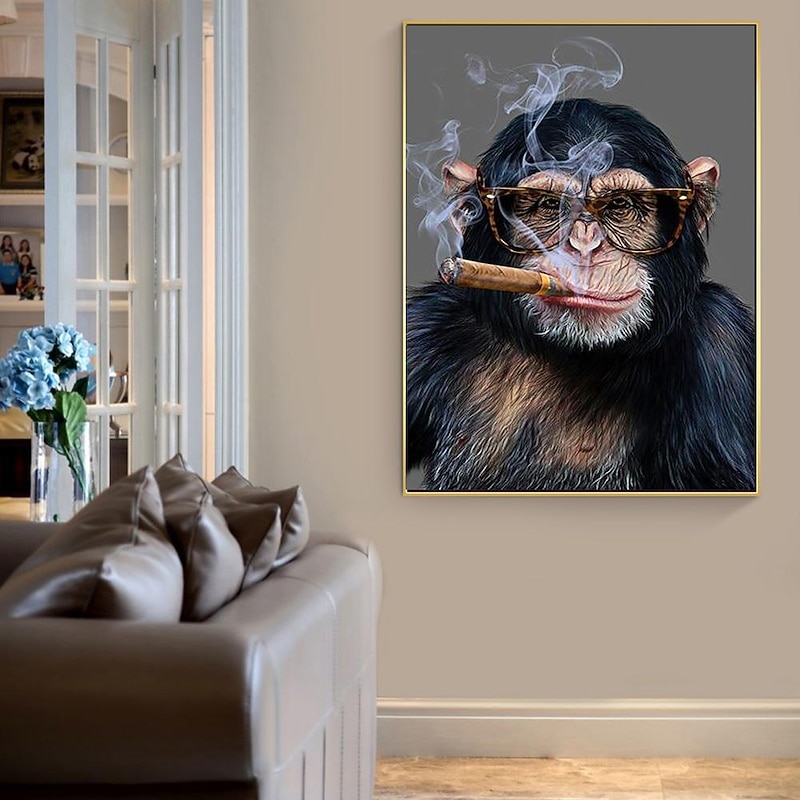 Wall Art Canvas Monkey Smoking a Cigar Paintings on the Wall Art Posters and Prints Animals Nordic Pictures Home Wall Decoration Without Frame Painting Core3
