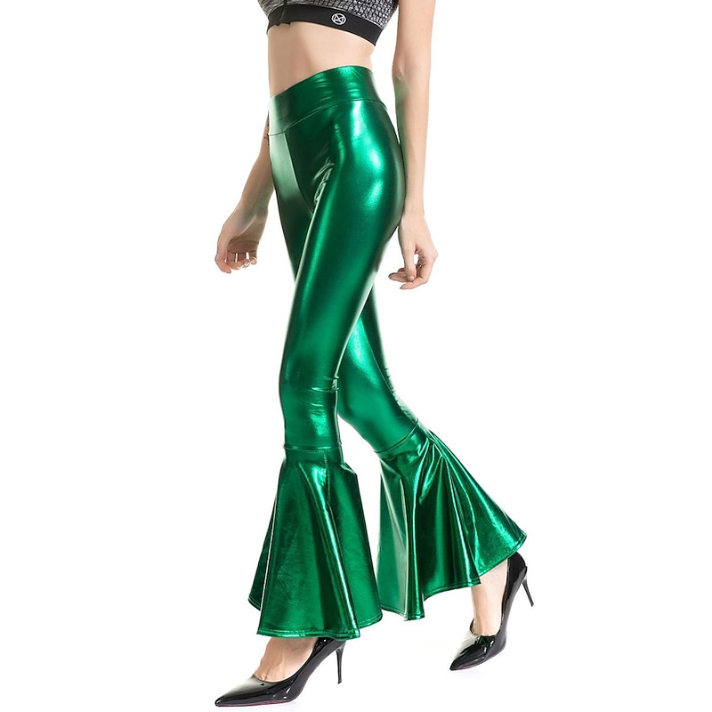 Metallic 1980s Shiny Latex Patent Trousers Bell Bottom Pants PU Leather Fancy Dress Women's Carnival Costume Masquerade Party Bachelorette Party Pride Parade Adults' Pants