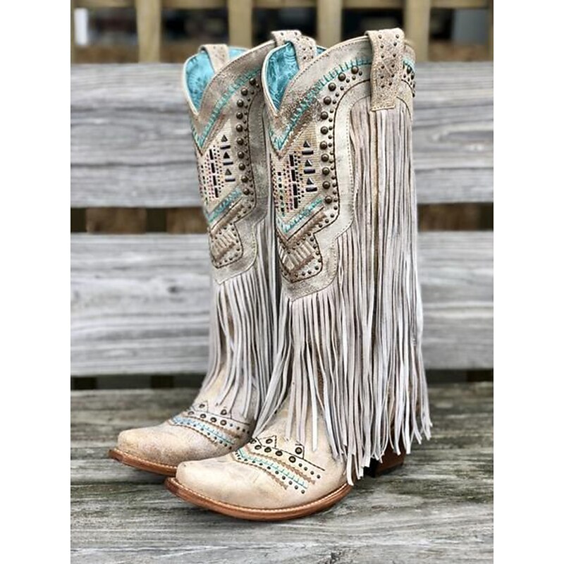 Tassel 1970s Shoes Western Boot Square Toe Hippie Cowboy Fancy Dress Women's Masquerade Party / Evening Pride Parade Pride Month Adults' Shoes2