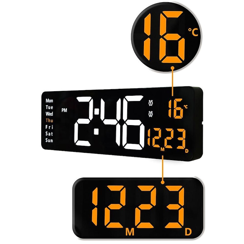 Large Digital Wall Clock Remote Control Temp Date Week Display Power Off Memory Table Clock Wall-mounted Dual Alarms LED Clocks3