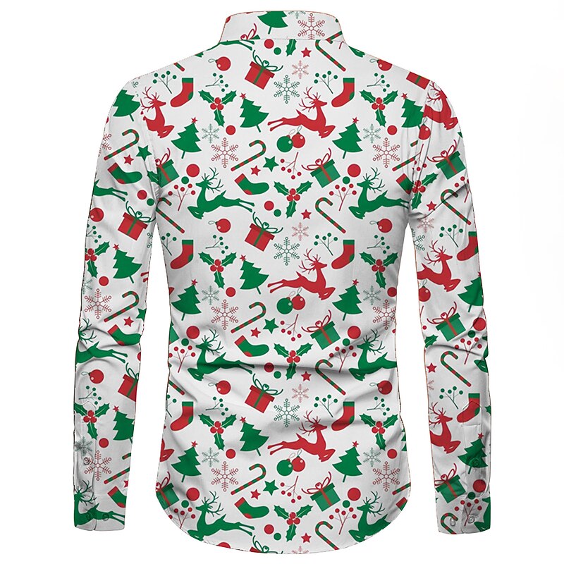 Christmas Men's Christmas Scene Printed Shirts Shirts Tree Elk Graphic Prints Turndown Red green Purple Green Blue Yellow 3D Print Street Casual Long Sleeve Button-Down Print Clothing Apparel Fashion2