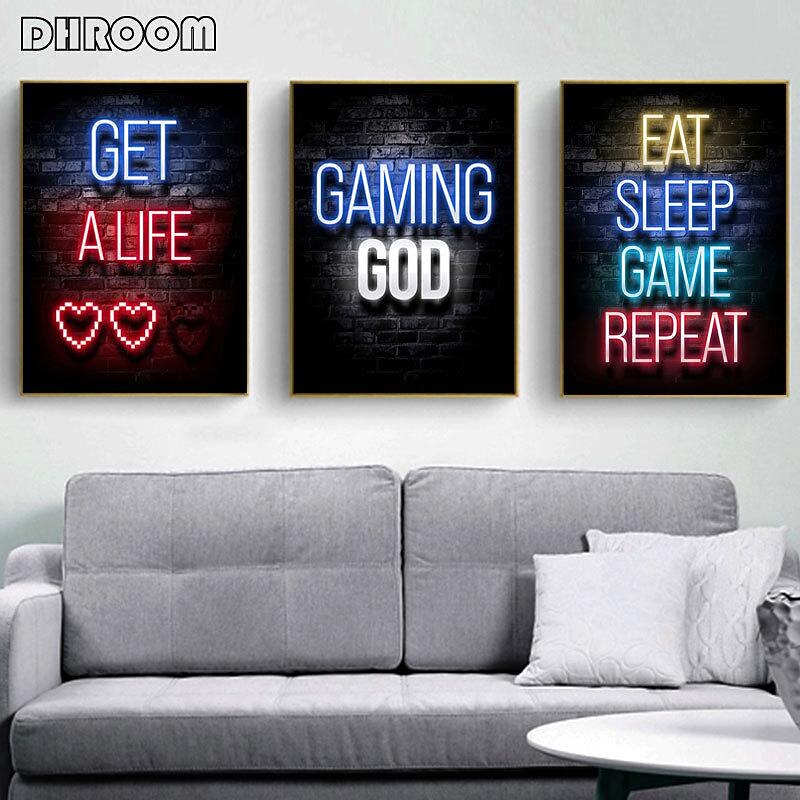 Gaming Room Decoration Poster Wall Art Video Game Canvas Painting Playroom Neon Decor Picture for Gamer Boy Bedroom Prints Decor Without Frame2