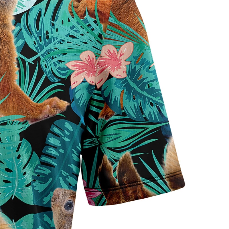Men's Tropical Squirrel Leaves Shirt Summer Hawaiian Shirt Aloha Shirt Short Sleeves Shirt Turndown Tropical Fashion Hawaiian Street Casual Hawaiian Blue S M L3