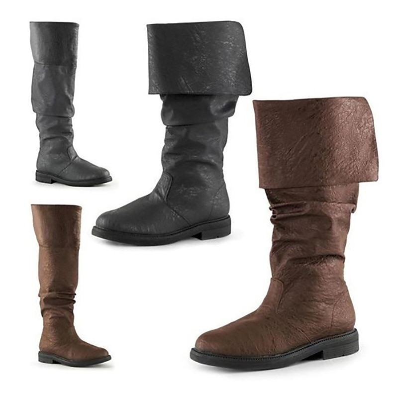 Medieval Renaissance Shoes Knee High Boots Flat Jazz Boots Pirate Viking Crusader Fancy Dress Men's Unisex Celtic Pirate Halloween Masquerade Performance Party / Evening LARP Adults' Shoes