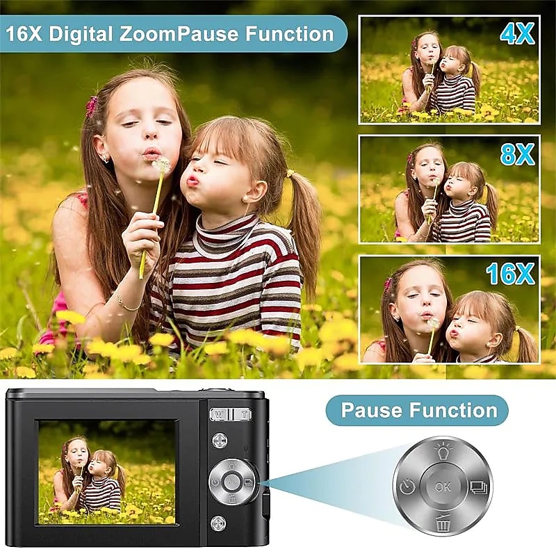 Digital Camera 1080P 48 Mega Pixels Vlogging Camera with 16X Digital Zoom Compact Portable Mini Cameras for Beginners Brithday Gift2