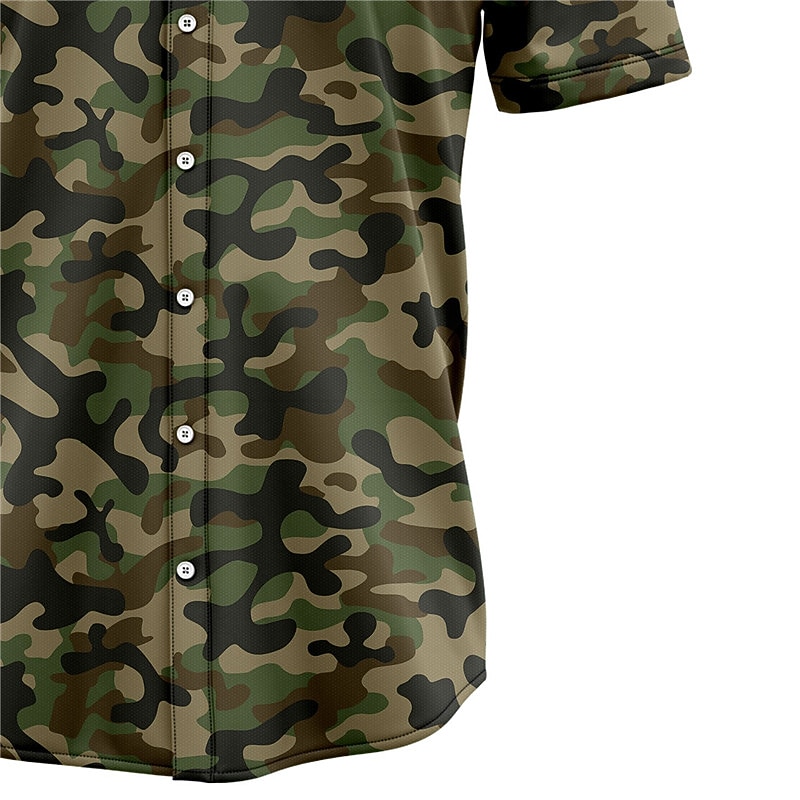 Men's Camo / Camouflage Shirt Button Up Shirt Short Sleeve Tropical Fashion Hawaiian Casual Holiday Beach Summer Spring Turndown Print Button-Down Khaki+Army Green Black / Purple Green Khaki2
