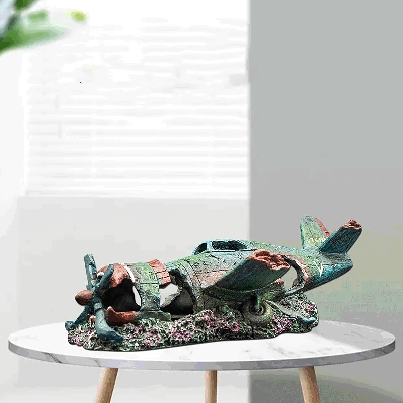 Fighter Fish Tank Decoration Resin Crafts Wreckage Hide Cave For Fish Shrimp Aquarium Landscaping Ornaments2