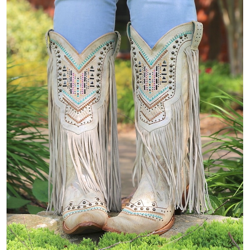Tassel 1970s Shoes Western Boot Square Toe Hippie Cowboy Fancy Dress Women's Masquerade Party / Evening Pride Parade Pride Month Adults' Shoes