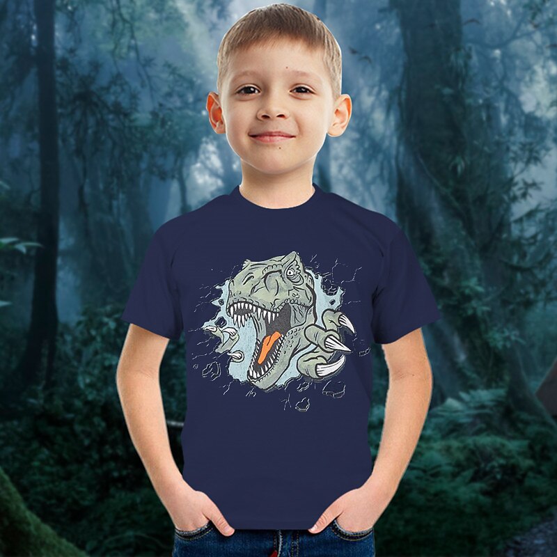 Kids Boys T shirt Tee Animal Dinosaur Short Sleeve Crewneck Children Top Casual 3D Print Cool Daily Summer Red 3-12 Years3