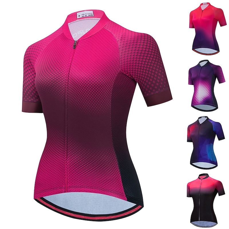 Women's Cycling Jersey Geometric Gradient Short Sleeve Bike Jersey Top with 3 Rear Pockets Mountain Bike MTB Road Bike Cycling Quick Dry Reflective Strips Back Pocket Moisture Wicking Sports Black