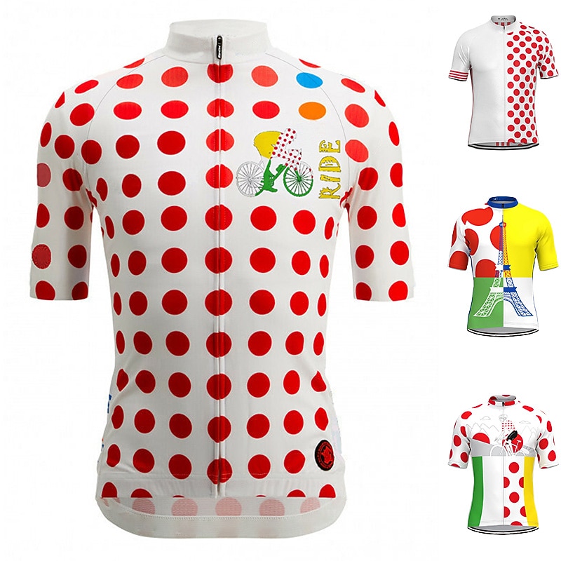 Men's Cycling Jersey Polka Dot Short Sleeve Bike Jersey Top with 3 Rear Pockets Mountain Bike MTB Road Bike Cycling Quick Dry Reflective Strips Back Pocket Moisture Wicking Sports Black White Yellow