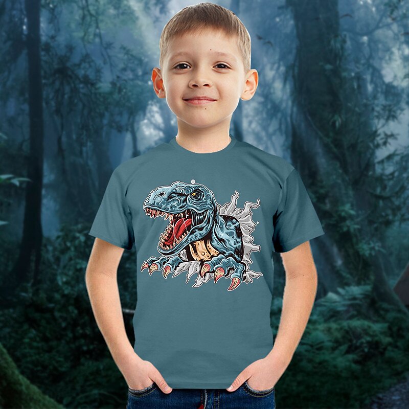 Kids Boys T shirt Tee Animal Dinosaur Short Sleeve Crewneck Children Top Casual 3D Print Cool Daily Summer Red 3-12 Years4