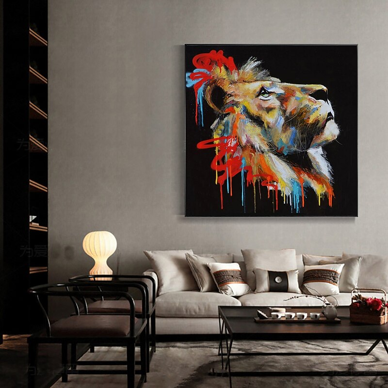 Handmade Oil Painting Canvas Wall Art Decoration Modern Animal Lion Looking Up for Home Decor Rolled Frameless Unstretched Painting4