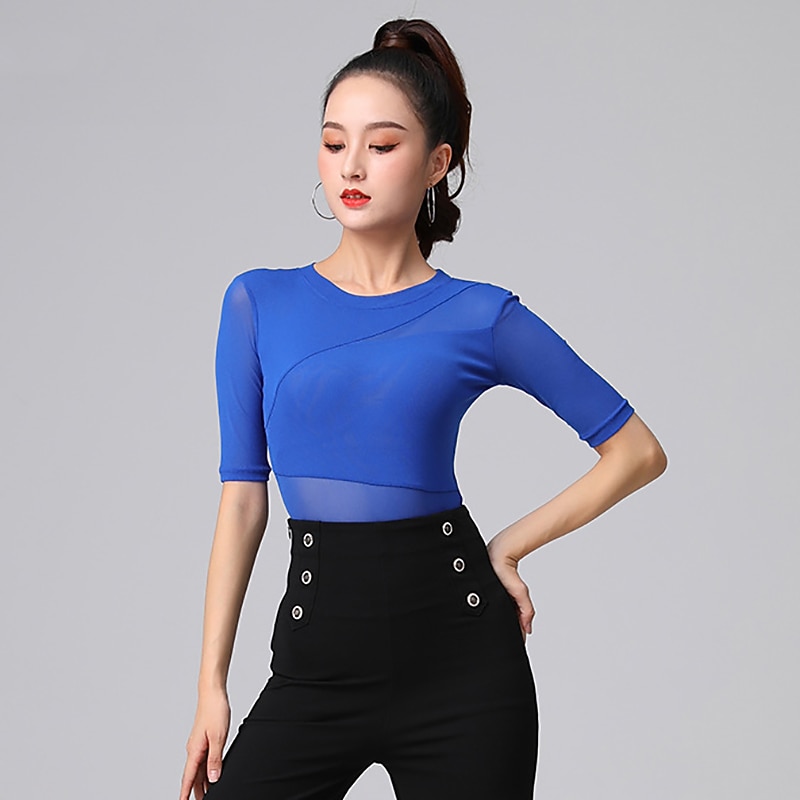 Latin Dance Activewear Leotard / Onesie Ruching Pure Color Splicing Women's Performance Training Half Sleeve High Polyester2