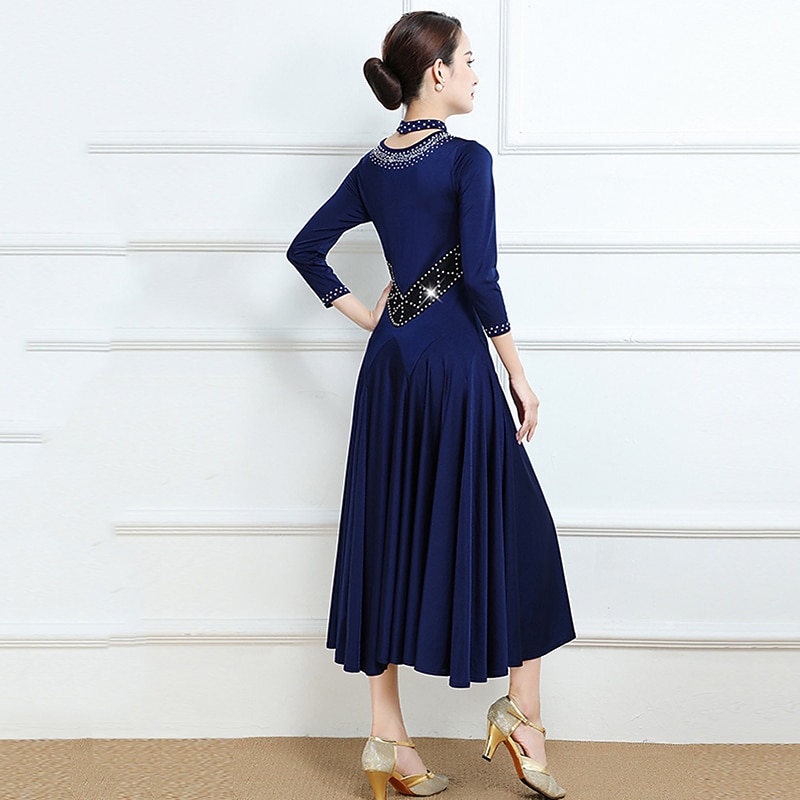 Ballroom Dance Dress Splicing Crystals / Rhinestones Women's Performance Training 3/4 Length Sleeve Chinlon Spandex3