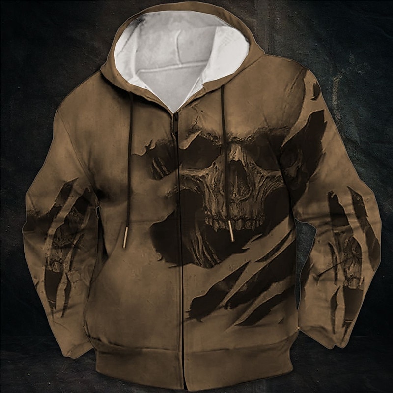 Men's Skull Graphic Prints Hoodie Hoodies Sweatshirt Streetwear Designer Long Sleeve Hooded Sports & Outdoor Daily Sports Wine Red Zipper Print Spring &  Fall Designer4