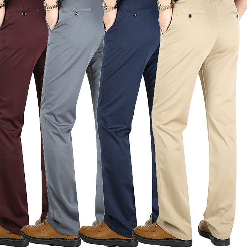 Men's Dress Pants Trousers Pocket Straight Leg Plain Wedding Office Work Cotton Blend Chic & Modern Formal White Wine High Waist Micro-elastic